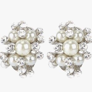 Austrian Crystal White Simulated Bridal Cluster Pierced Earrings NIB